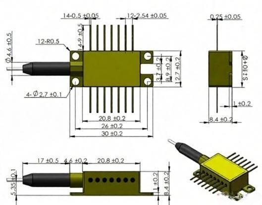 10mW 14-Pin Butterfly Polarization Maintaining DFB Laser Diode, ITU Grid Wavelength 2 10mW 14-Pin Butterfly DFB Laser Diode, ITU Grid Wavelength Dimension Drawing