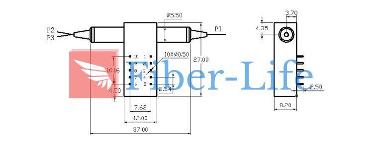 1x2 Opto-Mechanical Bidi Optical Switch Mechanical Dimensions