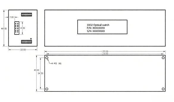 1x32 Opto-Mechanical Optical Switch Module Mechanical Dimensions