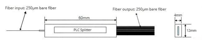 1x64 SingleMode Bare Fiber PLC Splitter Dimension Drawing