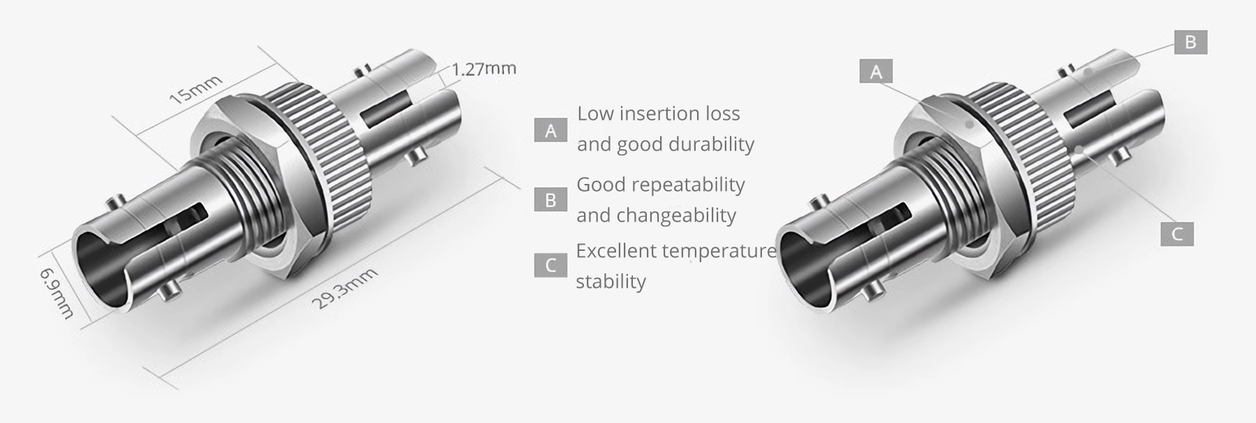 ST to ST Metal Fiber Optic Adapter/Coupler without Flange-2
