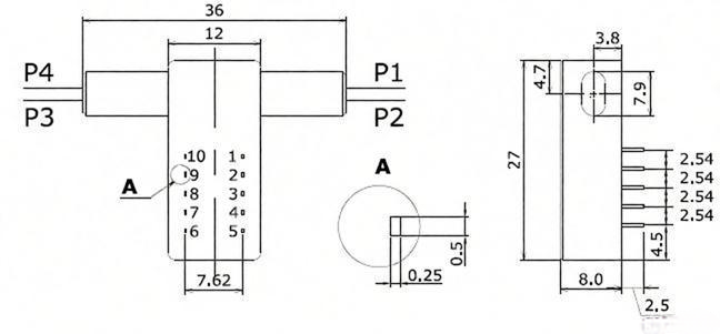2x2 Opto-Mechanical Bidi Optical Switches Mechanical Dimensions