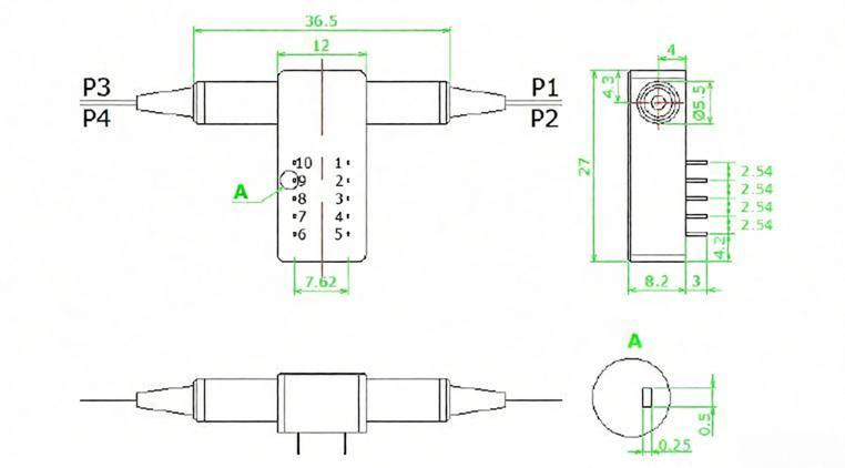2x2B Opto-Mechanical Mini Optical Switch Mechanical Dimensions