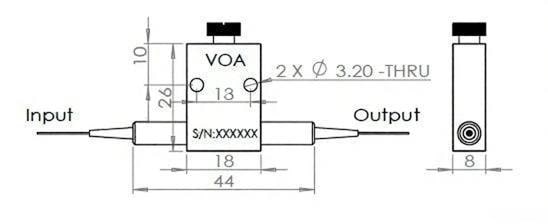 850nm Multimode In-Line Variable Optical Attenuator (VOA) Dimension Drawing