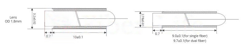 1310/1480/1550nm C-Lens Fiber Collimator with Gold-Plated Tube/Glass Tube 2 C-Lens Fiber Collimator with Gold-Plated Tube Glass Tube Dimensions