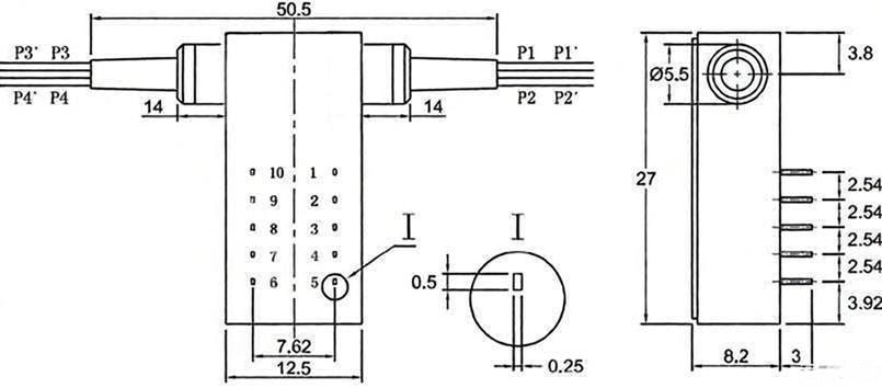 Dual 2x2B Opto-Mechanical Mini Optical Switch Mechanical Dimensions
