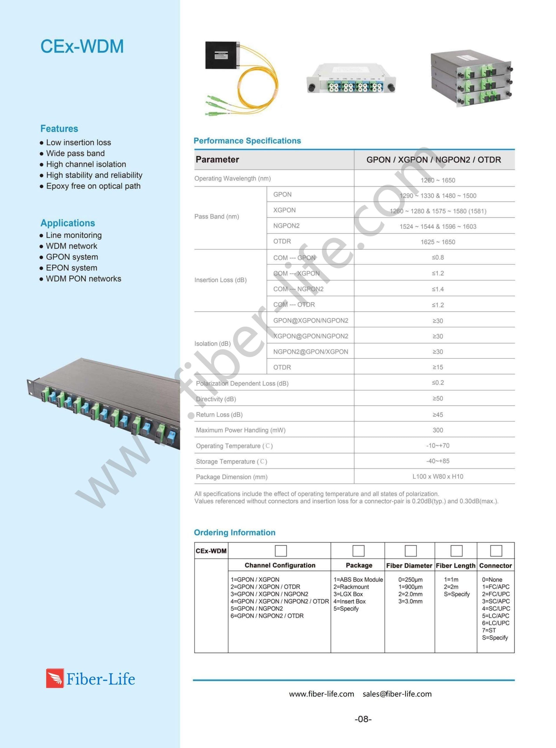 FiberLife CEx WDM Specification