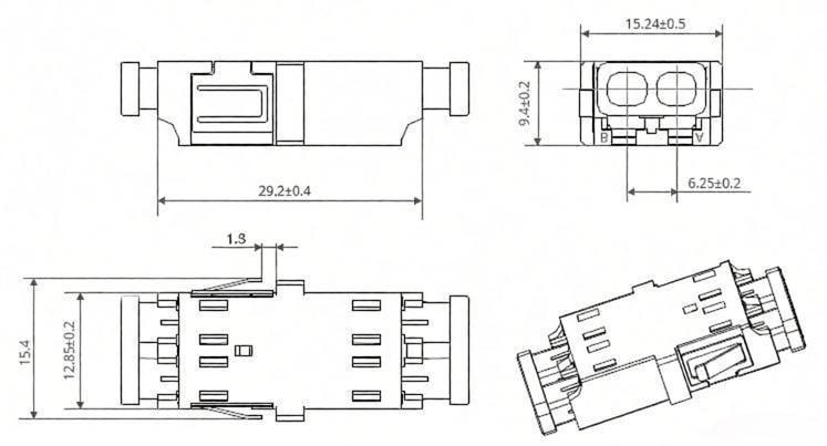 LC/APC Female to LC/APC Female Duplex Singlemode Plastic Fiber Optic Adapter/Coupler without Flange 2 LC UPC to LC UPC Duplex SingleMode Fiber Optic Adapter without Flange Dimensions
