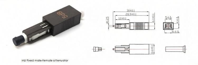 SM/MM MU Fixed Male-Female Attenuator, 1~30dB Optional 2 MU Fixed Male-Female Attenuator, 1~30dB Optional Dimension